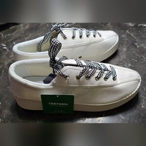 Tretorn Platform Canvas White Sneakers with Checkered Laces